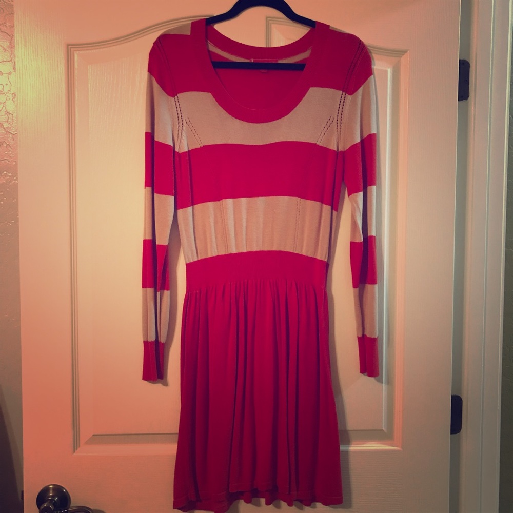Red and tan stripped dress